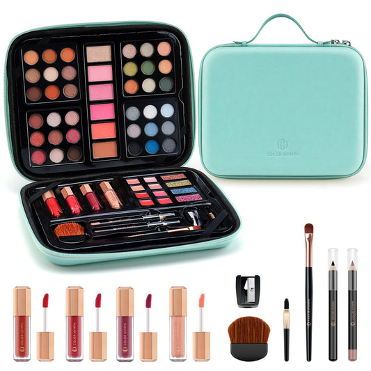 Beginner Makeup Kits Gift for Teens, Makeup Palettes with Reusable Handbag Includes 36 Colors Eyeshadow Blushes Bronzer Highlighter 4 Colors Lipgloss, Lip Oil Brushes Mint Green