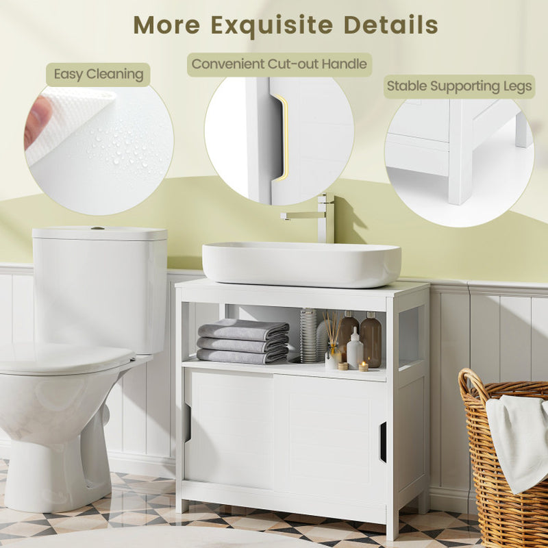 Pedestal Sink Storage Cabinet with 2 Sliding Doors and U-Shaped Cut-Out