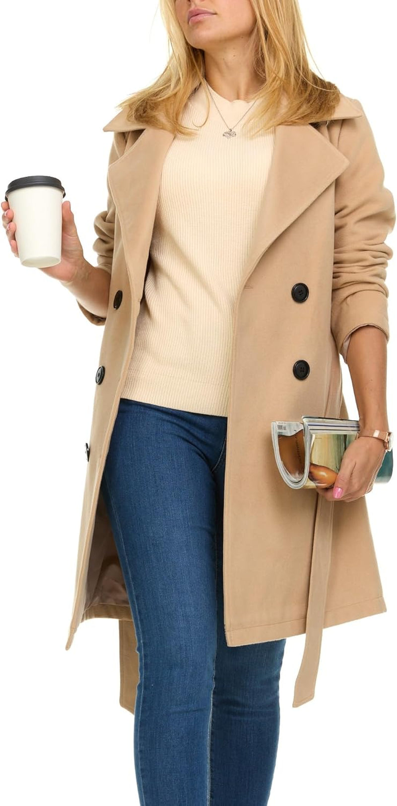 Trench Coat Women – Double-Breasted Long Winter Wool Coat for Women