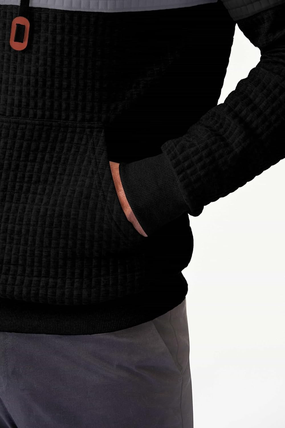 Men'S Casual Sweatshirts Hooded Long Sleeve Waffle Drawstring Color Block Sweaters with Pockets