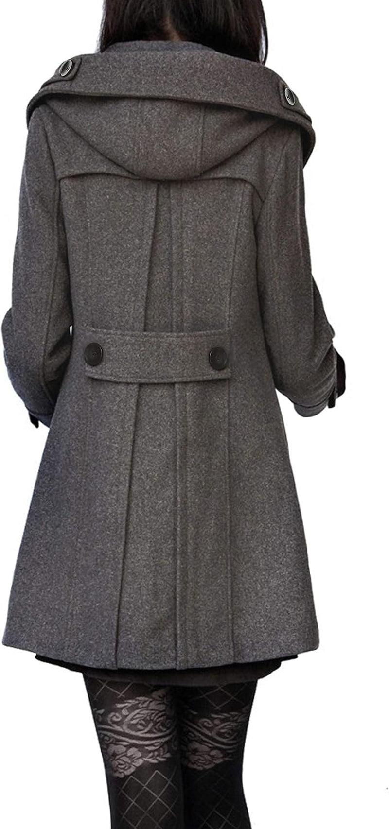 Women'S Warm Double Breasted Wool Pea Coat Trench Coat Jacket with Hood